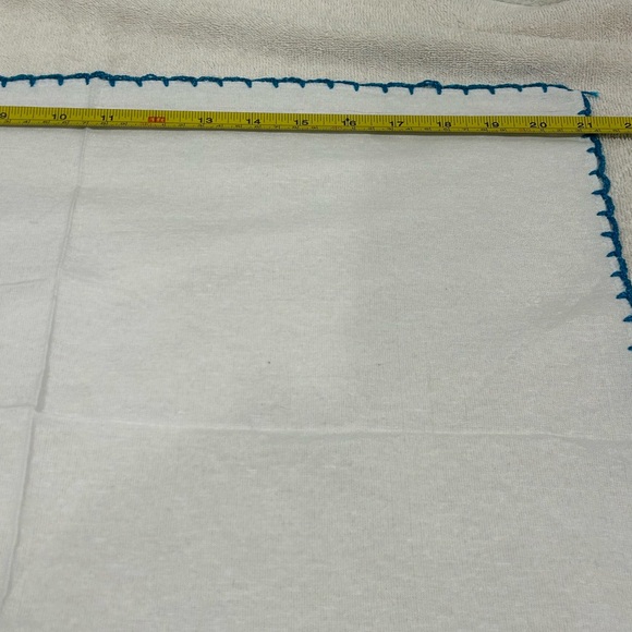 Handmade embroidered handkerchief, blue flowerand a blue crocheted edge NEW - Picture 7 of 8